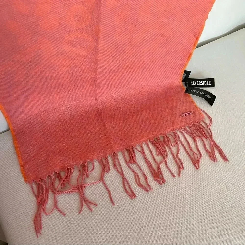 Steve Madden Reversible Leopard Print Scarf Orange Pink With Fringe